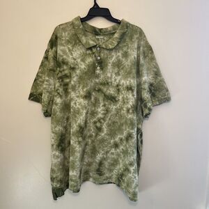King Size Classic Men’s Acid Wash Pique Polo, Green- Size 7XL
